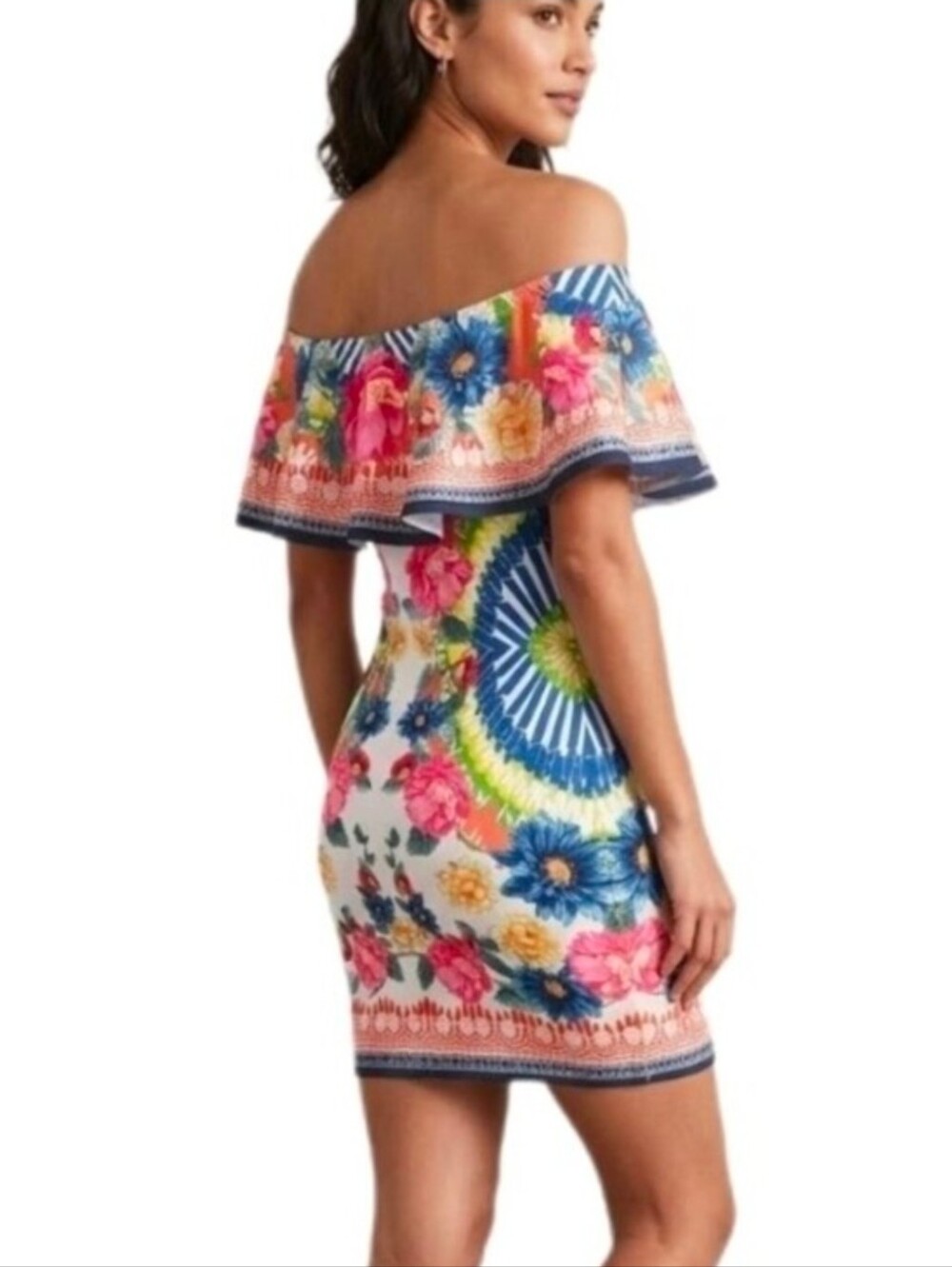 Jealous Tomato Dress Off-Shoulder Floral Bodycon Multi-Color Pink Size M